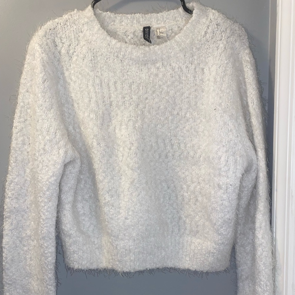 White Fuzzy H&M Sweater, slightly cropped